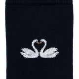 Les cygnes saint-Valentin - chaussettes femme - coton marine