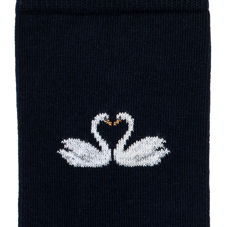 Les cygnes saint-Valentin - chaussettes femme - coton marine