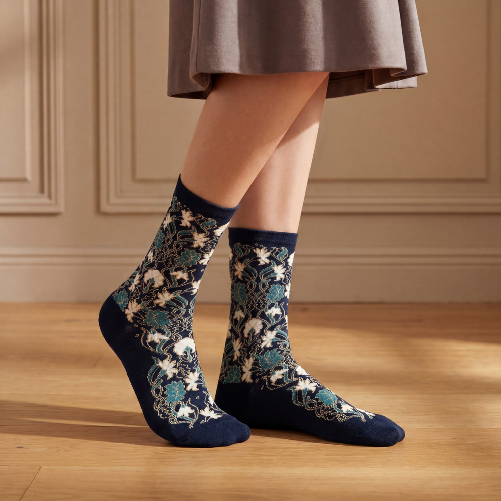 Les oeillets - chaussettes femme - coton bleu marine