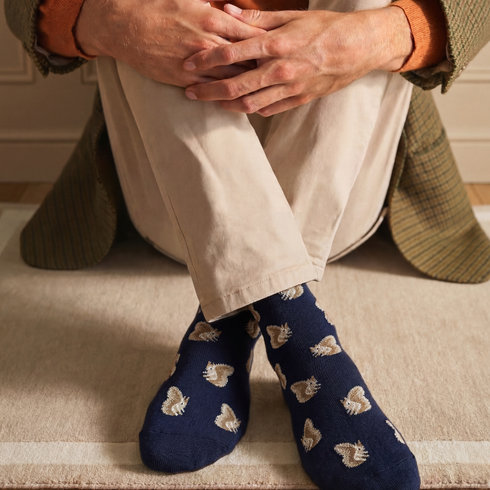 Les écureuils - chaussettes homme - laine merinos marine