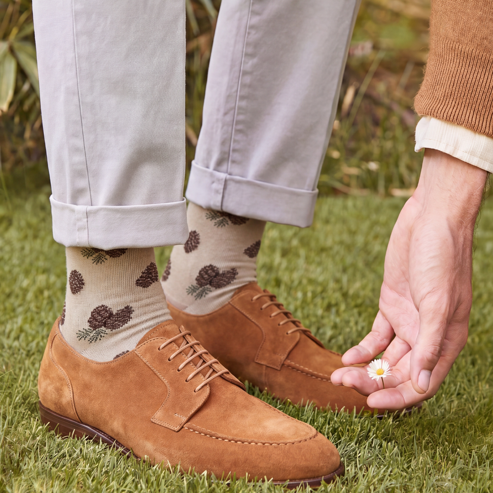 Les pommes de pins - chaussettes homme - coton beige